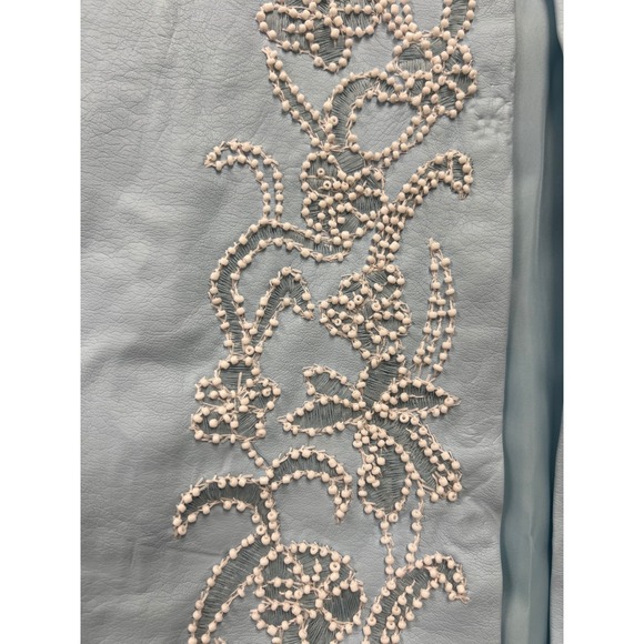 Susan Graver Faux Leather Jacket Womens 2X Blue Beaded Floral Embroidery New - Picture 5 of 12